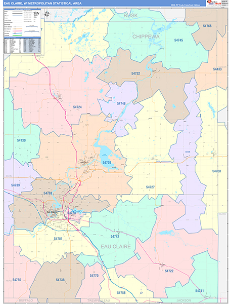 Eau Claire Metro Area Wall Map Color Cast Style
